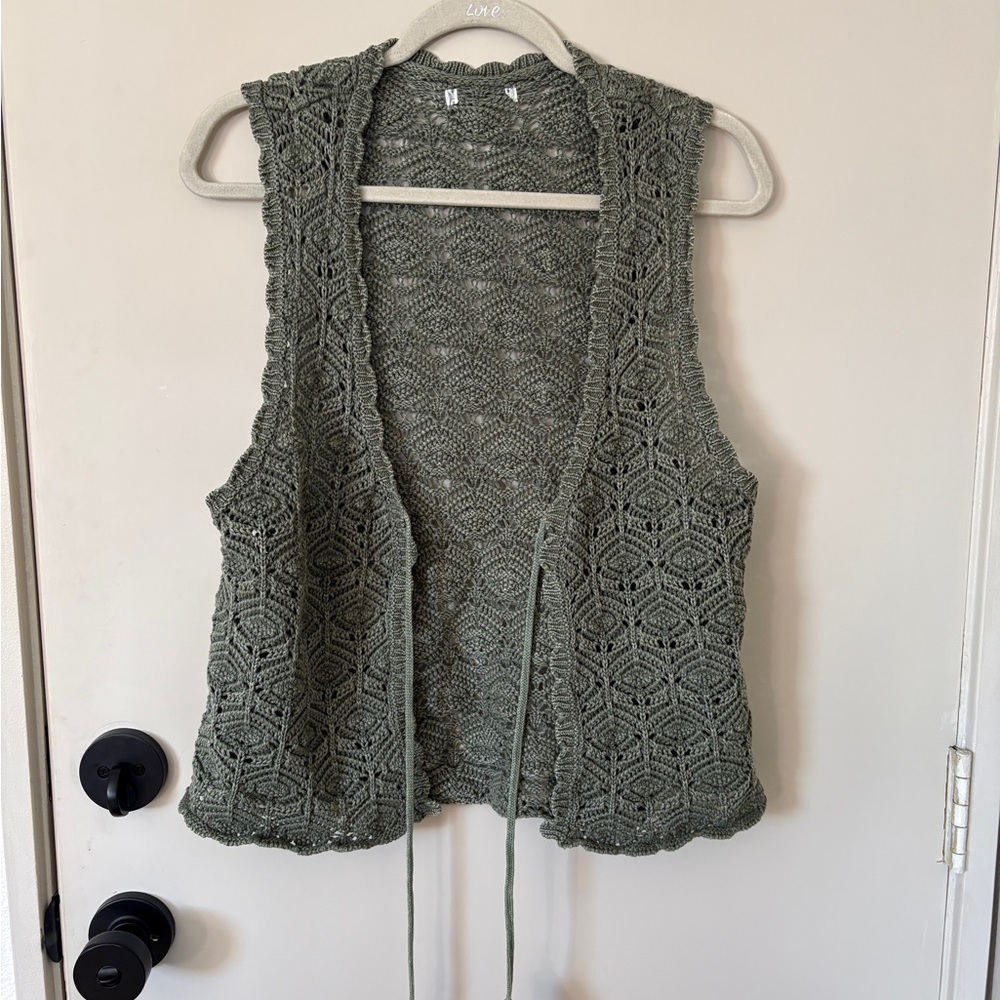 American Eagle Outfitters Olive Green Crochet Tank Top